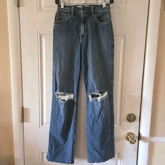 Hollister Ultra High Rise Dad Jeans Size 23 (000) Stretchy Ripped Destroyed Y2K - Picture 1 of 8